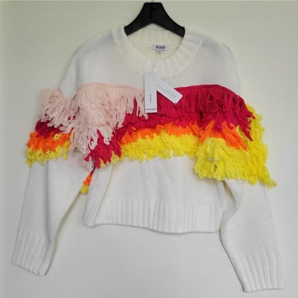 525 AMERICA Fringe Pullover Sweater White Multi | L - Picture 11 of 12